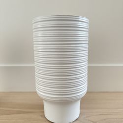 White Ceramic Ribbed Vase 