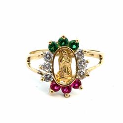 Woman’s Ladies 10k Yellow Gold Our Lady of Guadalupe CZ Cubic Zirconia Red Green White Ring Size 8 GP3131304