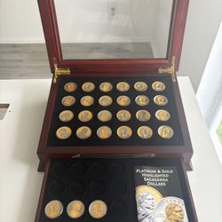 (30) Platinum & 24k Gold Highlighted Sacagawea Dollars Display Box PCS