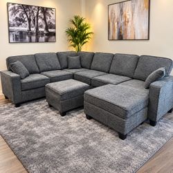 Gray Sectional Sofa with Ottoman