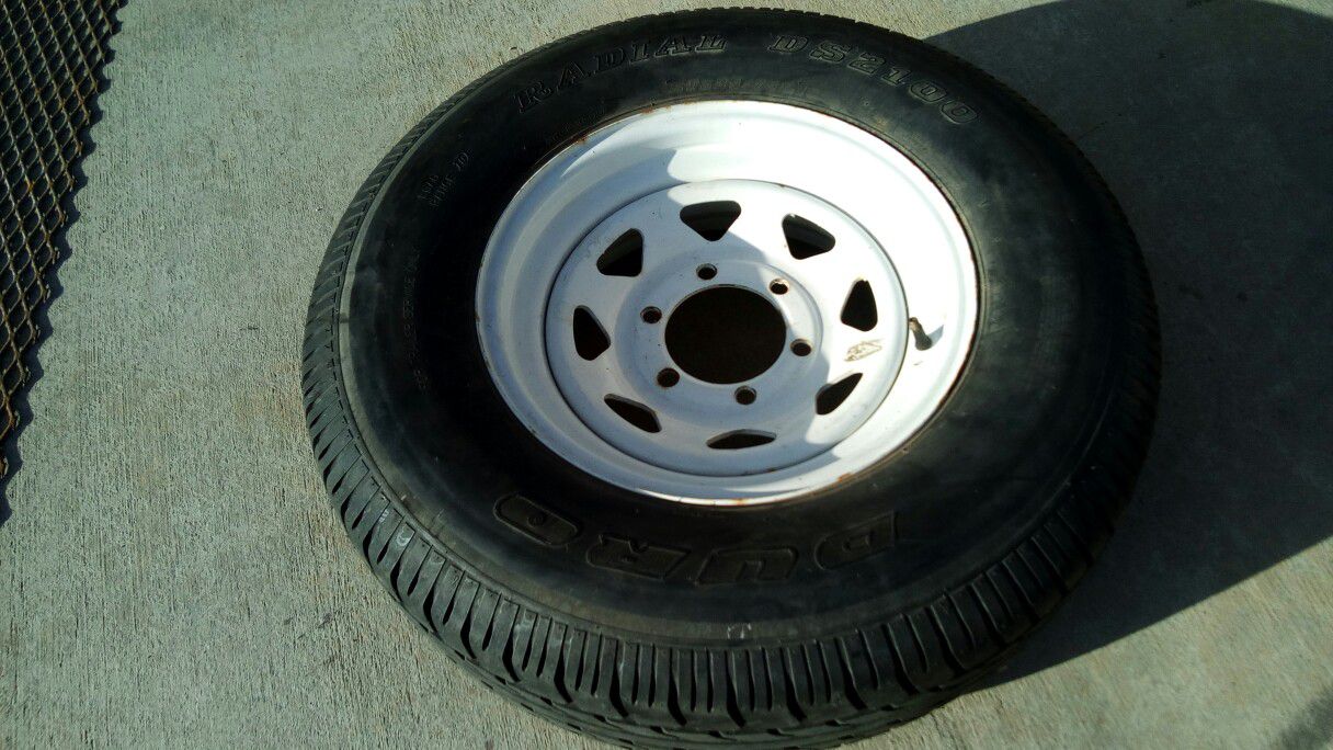 Trailer Tire S225/75/R15 8P.R. 100% Tread Radial DS 21.00 & 6 Lug Wheel