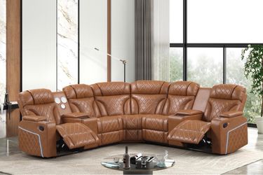 Caramel Leather Reclining Sectional Sofa