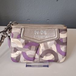 Coach Madison Purple/ Beige Satin Wristlet