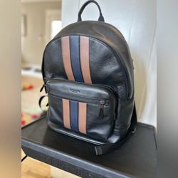 Men’s Black Leather Coach Backpack