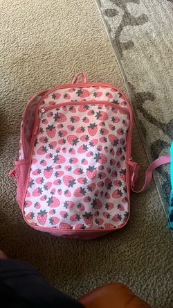 Pink Strawberry Print Kids Backpack