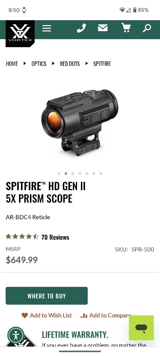 Vortex Spitfire 5x Sight 