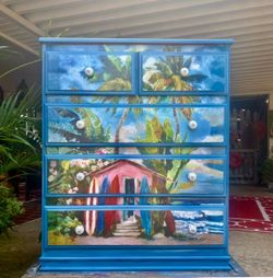 “A Surfers Psradise” Inspired Vintage Chest of Drawers