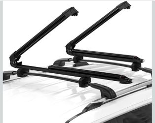 Universal Ski Snowboard Roof Rack for Cross Bars Holds 6 Skis 4 Boards Black