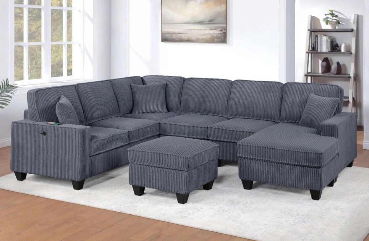 NEW DARK GREY SECTIONAL SOFA w/OTTOMAN