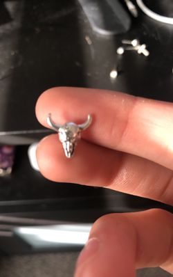 Silver bull skull earings