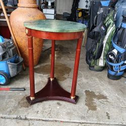 Mahogany & Green Marble Top Side Accent Table 