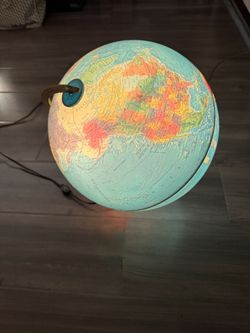 Globe with Light! Lights up with switch and cord. Amazing Vintage Design with wood base stand. 14 inches tall.