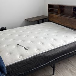 Full Size bed mattress, Frame And Side Table 