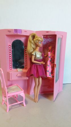 Barbie Doll 1984 MATTEL INC. CLOSET WITH LG. DOOR, 2 LG. DRAWERS, AND LG.MIRROR, DESK/ VANITY WITH MIRROR, DRAWER , CHAIR