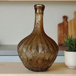 Vintage Empoli Diamond Optic Italian Amber Genie Bottle Decantur Without Stopper