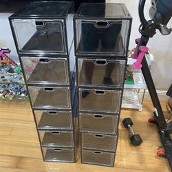 box 12pcs, Stackable Clear Plastic Shoe Organizer, Shoe Rack, Sneaker Storage Box with Lid, For Men and Women S