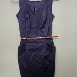 TOMMY HILFIGER Sleeveless Belted Dress With Half Zip Navy, Size 0