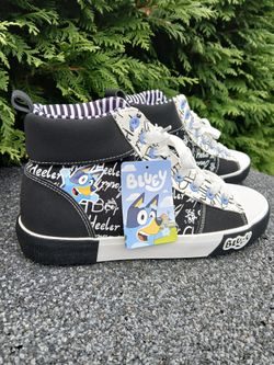 New Adult Unisex Bluey High Top Sneakers Graffiti Black White & Blue Ground Up