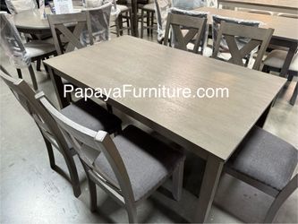 New 7pcs Dining Set, Table And Chairs, Dinette Set, Table, Chairs, Farmhouse Dining Set, Ashley Dining Table, Kitchen Set, Gray Table, Dining Room Set