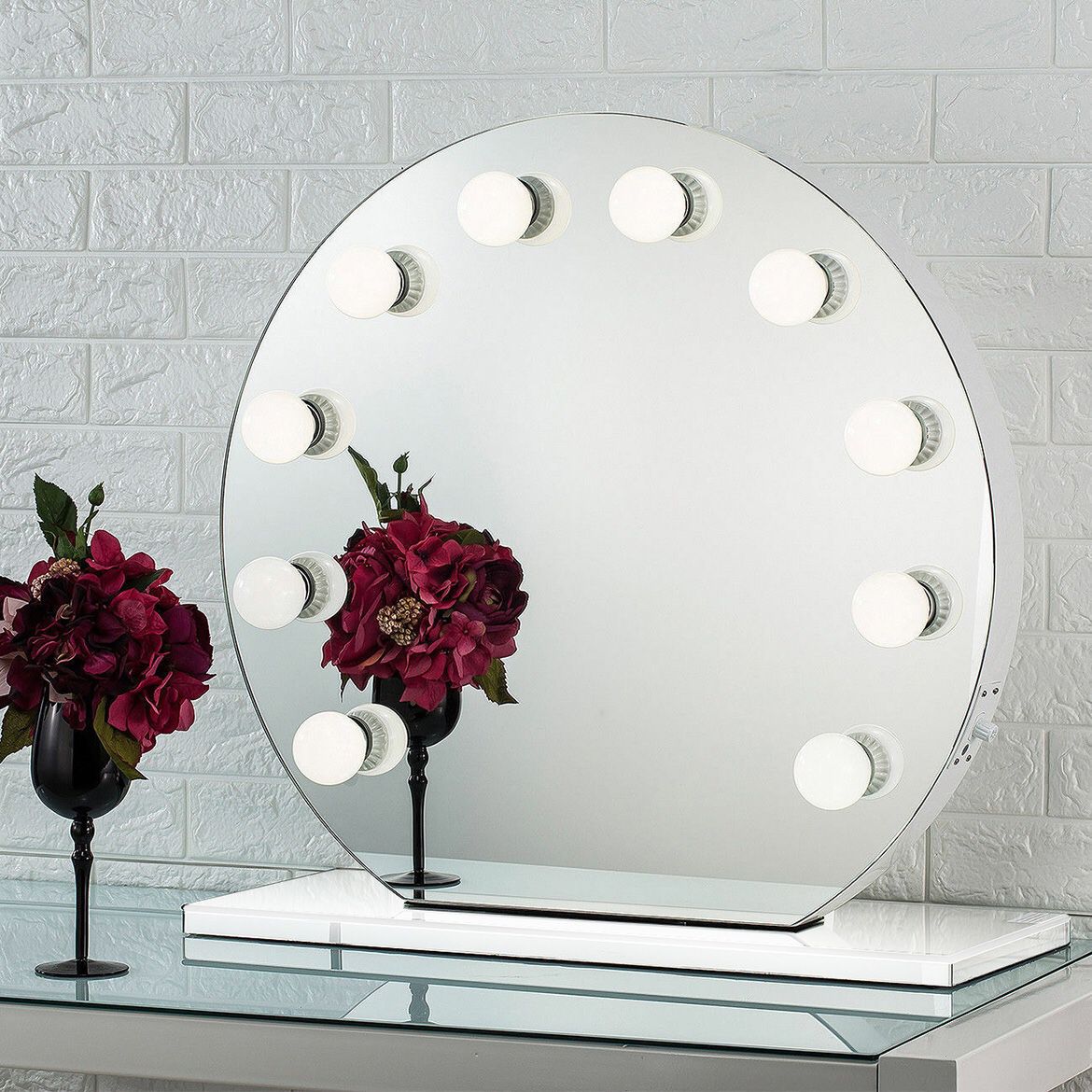 (NEW) $210 Round 28” Vanity Mirror w/ 10 Dimmable LED Light Bulbs, Hollywood Beauty Makeup USB Outlet