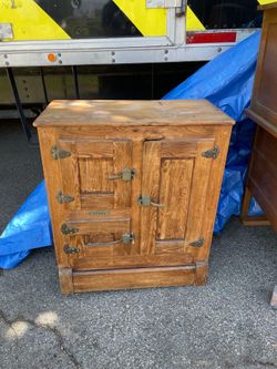 Vintage Jewel 3-Door Wood Icebox - Model 1459 - Original Brass