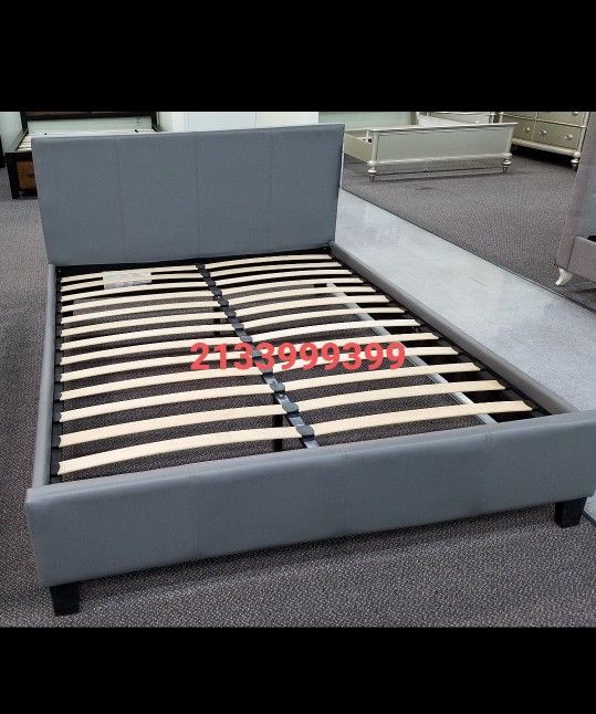 Gray Leather Queen Bed Frame New