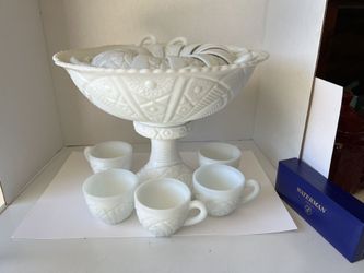 Milk Glass Punch Bowl Set