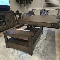 Solid Wood Lift Top Coffee Cocktail Table with 2 Drawers