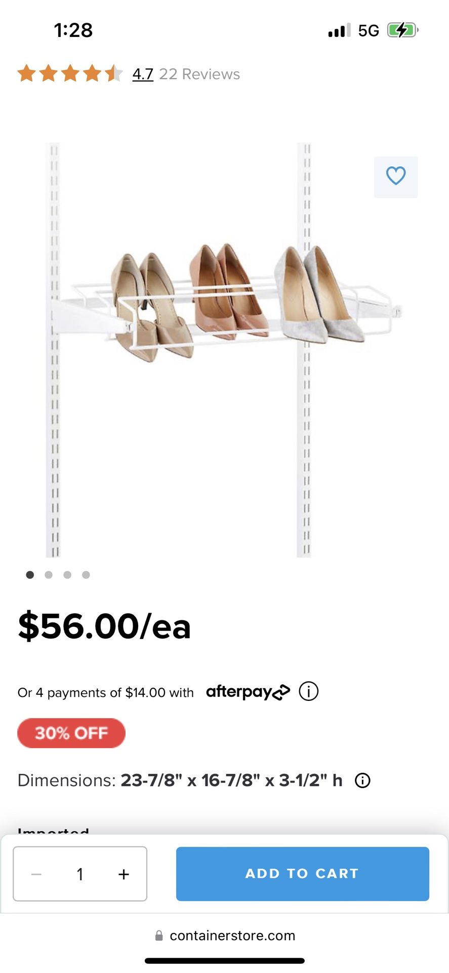 White Elfa Gliding Shoe Rack 