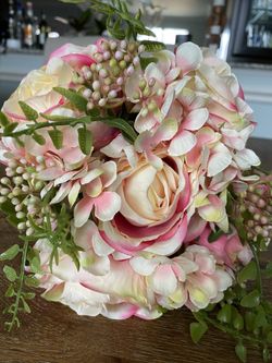Mauve Cream-colored Artifical Rose Hydrangea Berry Bouquet 10"