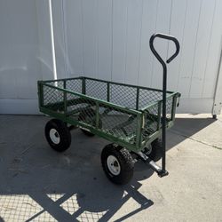 Heavy Duty Garden Utility Wagon - Metal Mesh - 4 Wheel Cart