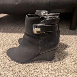 Black Velvet Wedged Ankle Boots