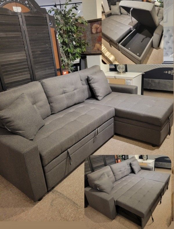 Sleeper Reversable Sectional in Grey Color