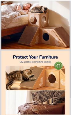 DIY Cardboard Cat House, Multi-Level Posts Pad Tunnel Kraft Cat Tower with Scratching Posts, Scratching Pad, Tunnel & Playhouse for Kittens & Adult Ca