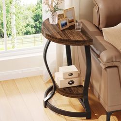 Half-Round End Table, Side Table with 2-Tier Shelves