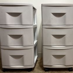 2 Rolling Storage 3-Drawer Carts with Swivel Wheels Solid White Organizer