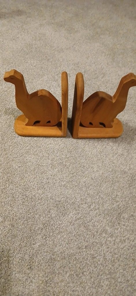 Wood Dinosaur Bookends, Pair
