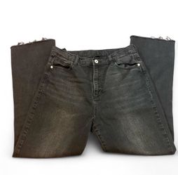 Black straight leg jeans with frayed hem