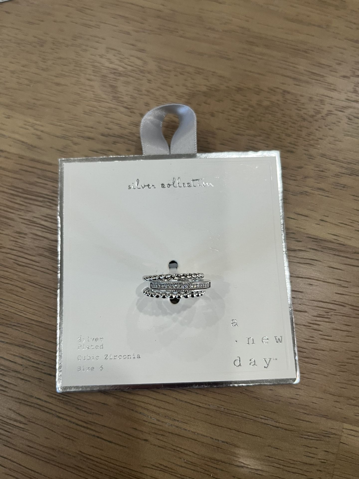 Silver plated cubic zirconia set of 3 rings new size 6
