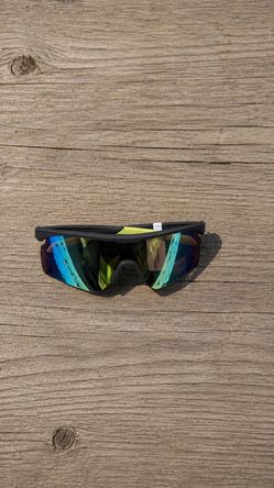 Shield Wrap Sunglasses Mirrored Multicolor Lens Black Plastic Frame Unisex
