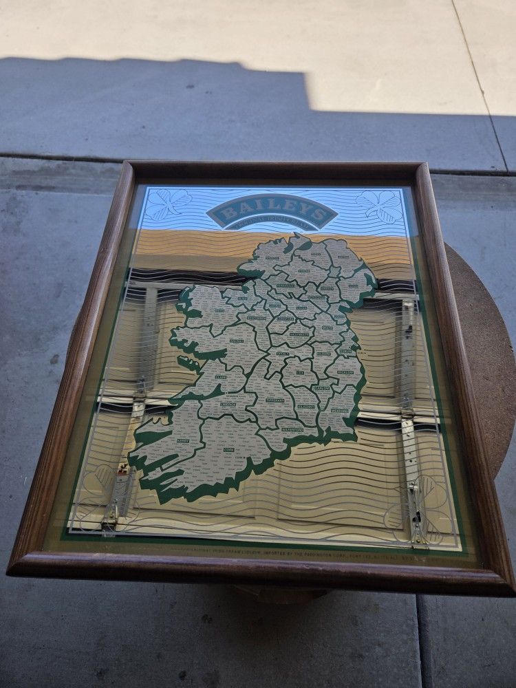 RARE BAILEY'S Irish Cream Mirror Bar Sign Ireland IRISH NAME MAP Aer Lingus
