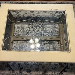 Ornate Glass Top Wood Coffee Table Living Room White 