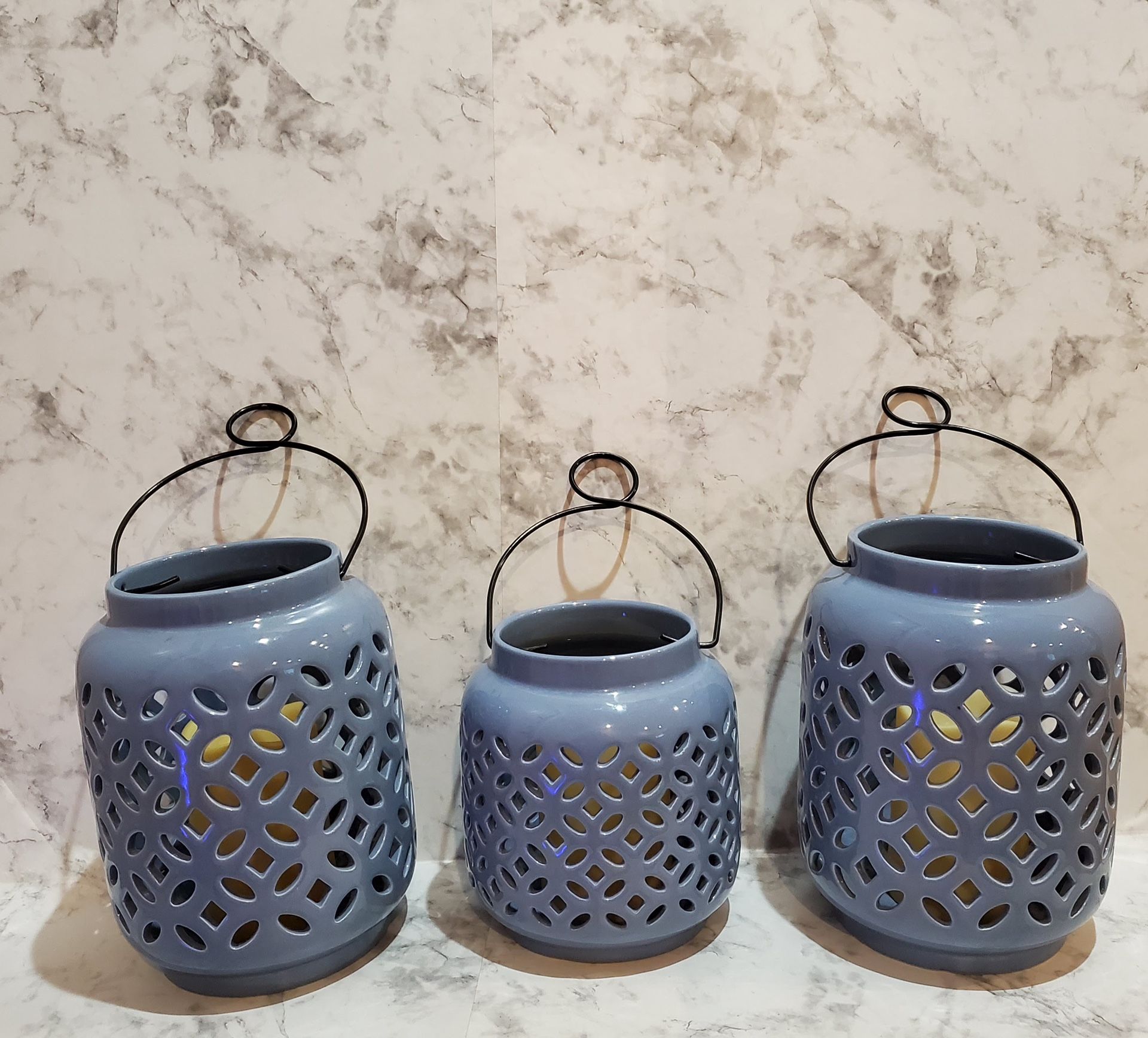 Ceramic Outdoor Patio Lanterns Set Of 3 With Lights Candles