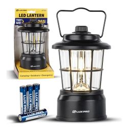 LUXPRO Retro LED Lantern - Battery-Powered Emergency Lantern - Water Resistant - Bright LED Lamp for Indoor & Outdoor Use - Use for Tents, Hiking or H