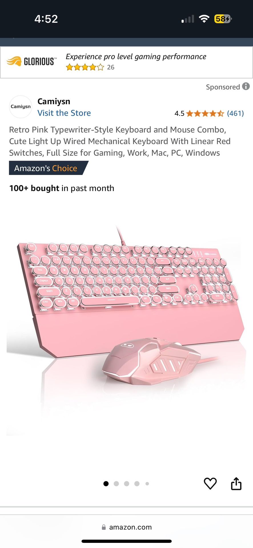Pink Led Light Keyboard And Mouse With Pink Accessories