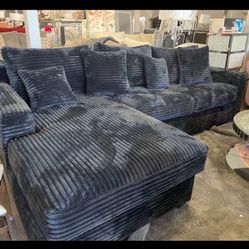 2pc Corduroy Lined Fabric Stylish Sectional Set 