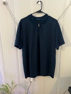 Perry Ellis Navy blue collared polo w/zipper detail