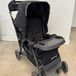 Joovy Caboose Too Ultralight Graphite Stand-On Double Stroller with Universal Car Seat Adapter, 3-Way Reclining Seats, Option to Use Rear Seat, Bench 