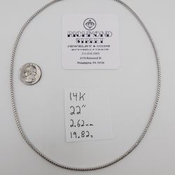14k white gold 22" round box link chain