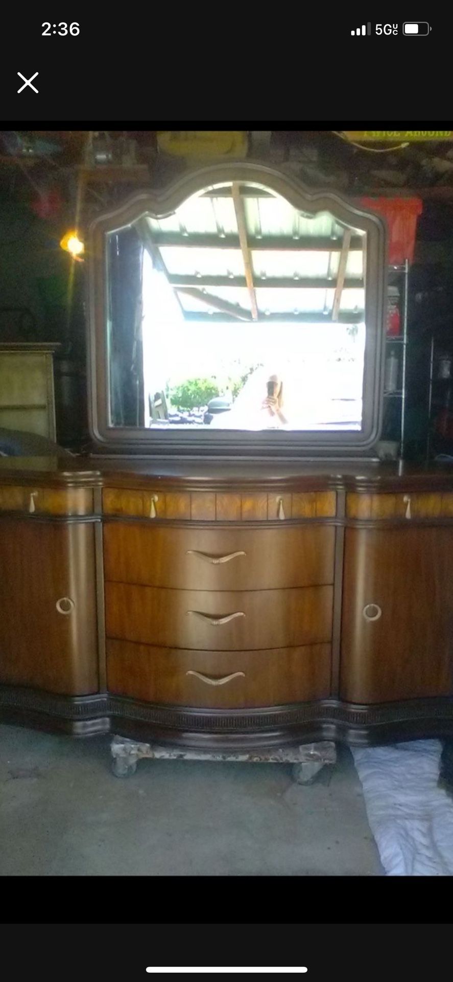 Beautiful Vintage Solid Wood Dresser With Mirror